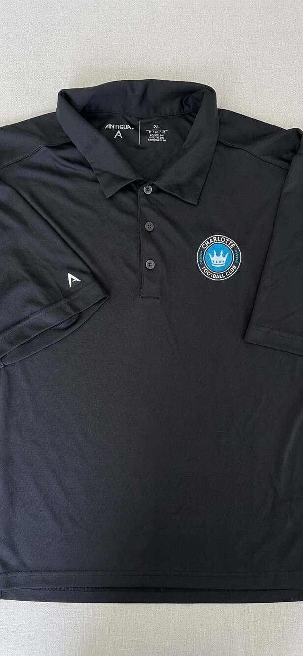 Antigua Charlotte FC Polo Size XL Black Performance Short Sleeve Shirt